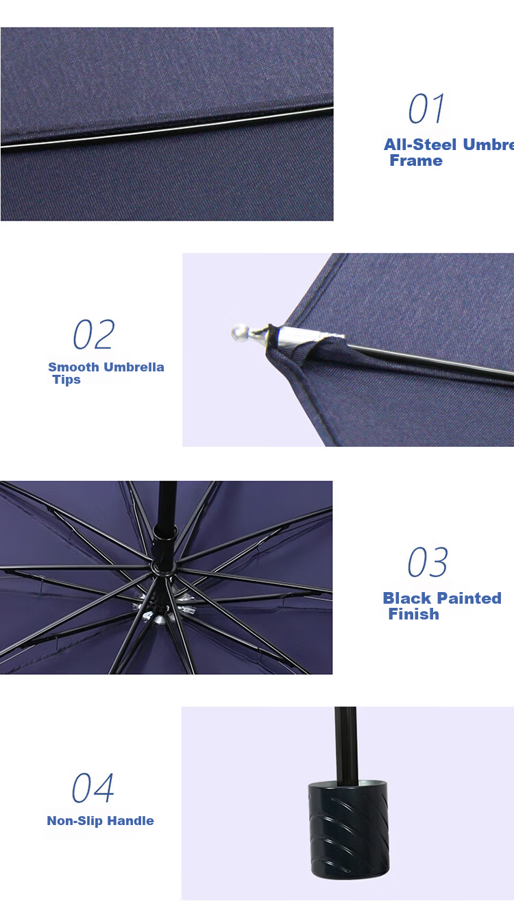 Tiantangshan Double-Person Umbrella, Three-Fold, 10 Ribs, Extra Large Size, Windproof, Sun Protection, Dual-Use for Rain And Shine, Sunshade, Black Gel Carbon Black Color 4