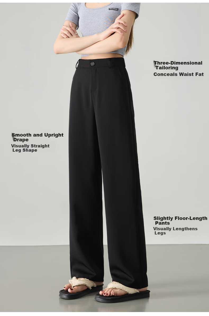 LangSha High Waist Straight Leg Suit Pants for Women Spring Summer Lightweight Draped Slim Wide Leg Casual Work Trousers 8