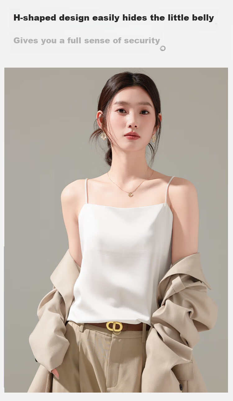Herbal Original Color Camisole for Women [Camellia Moisturizing] Summer Versatile Ice Silk Satin Off-Shoulder Top for Suit Inner Wear 9
