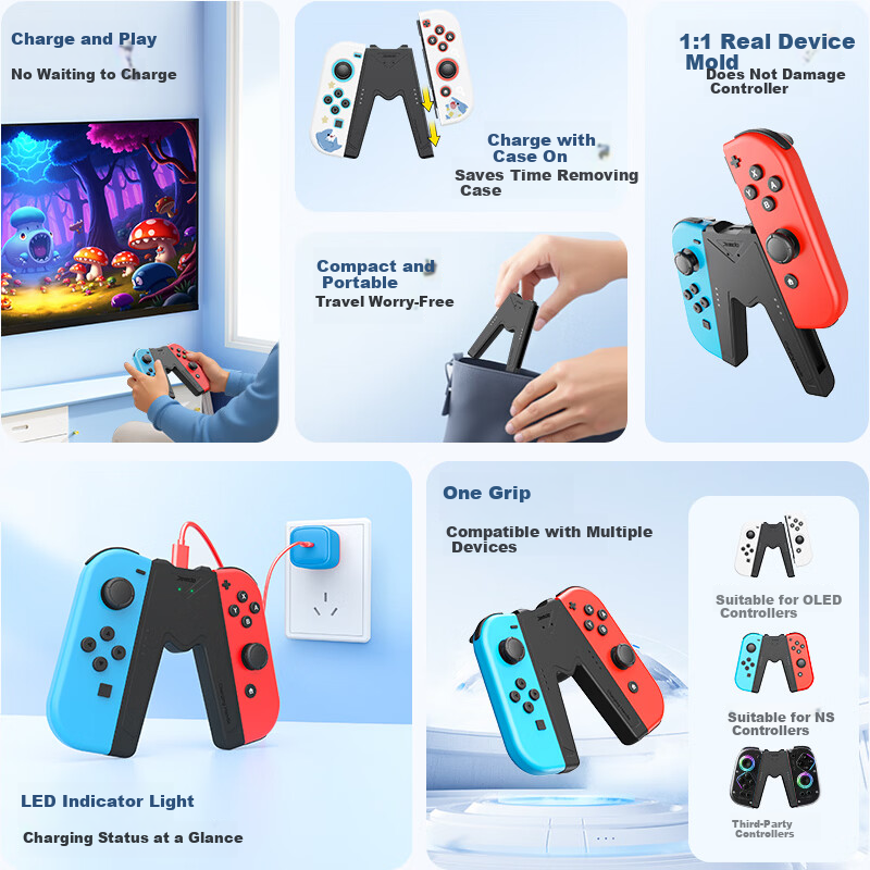 Jemdo Compatible Switch Joy-Con Controller Grip Stand Handle Grip Accessories Safe for Controllers Compatible with Switch NS/OLED with Case 3