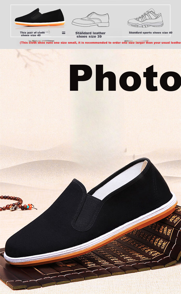 BUS HEYUAN Traditional Beijing Cloth Shoes for Men with Thousand-Layer Sole, Casual Elderly Shoes, Slip-On Loafers for Middle-Aged And Elderly Men, Size 43, Black Cowhide Sole, Model 73X-9202 1