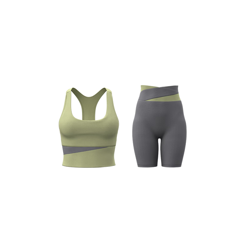 Seven Color Spun Women's Sports Set Yoga Running Cycling Pilates Fitness Breathable Built-in Cup Colorblock Tank Top and Biker Shorts