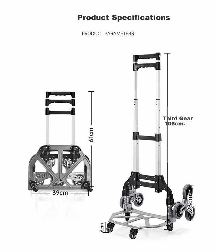 Gulnai Folding Stair-Climbing Hand Cart Luggage Trolley with TPR Wheels and Auxiliary Wheels 8