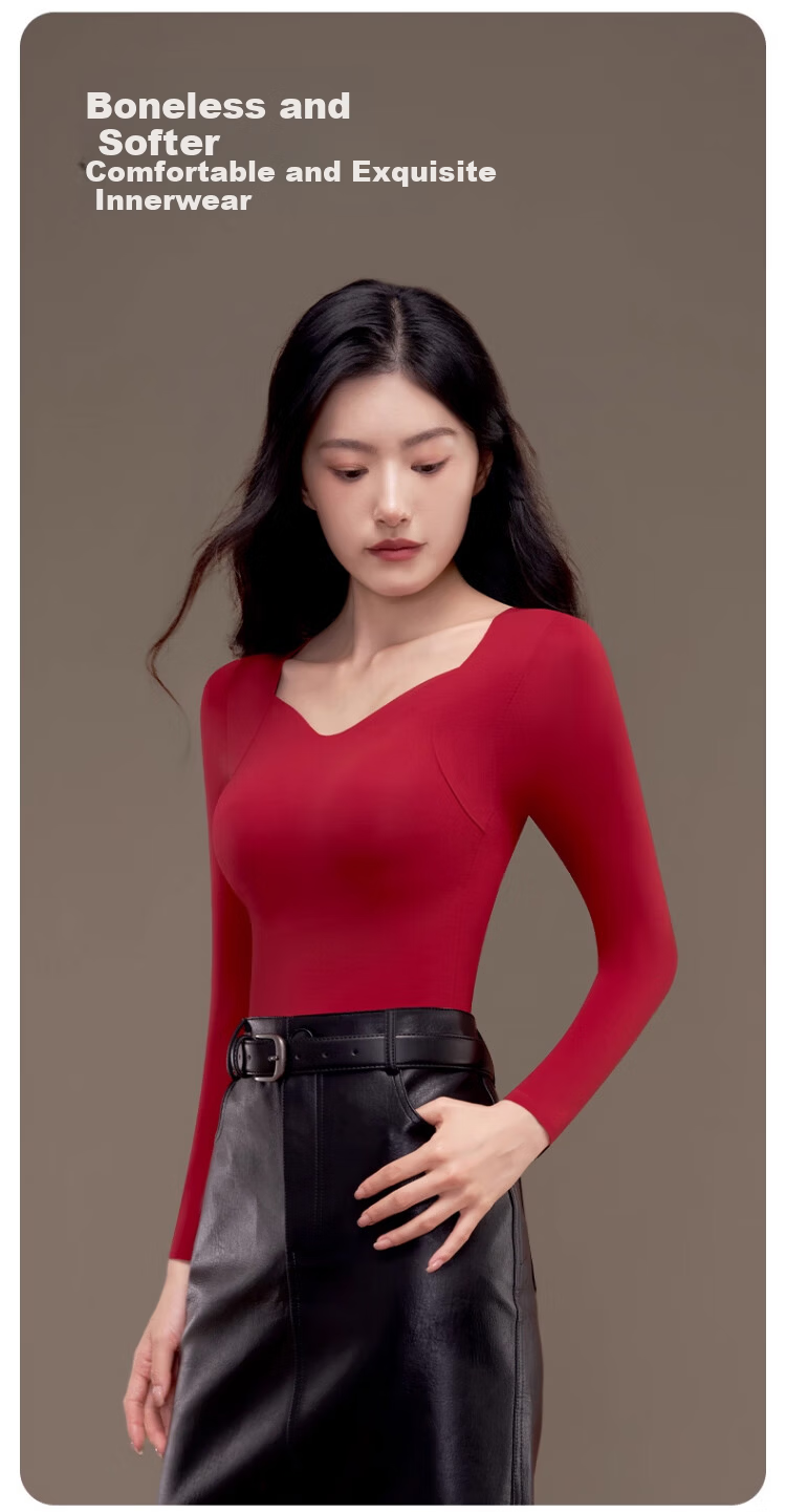 GRACEWELL Seamless Foundation Liquid Thermal Underwear for Women with Chest Pad, Bra-Free, 7A Antibacterial Skin-Enhancing Base Layer Autumn Shirt 9