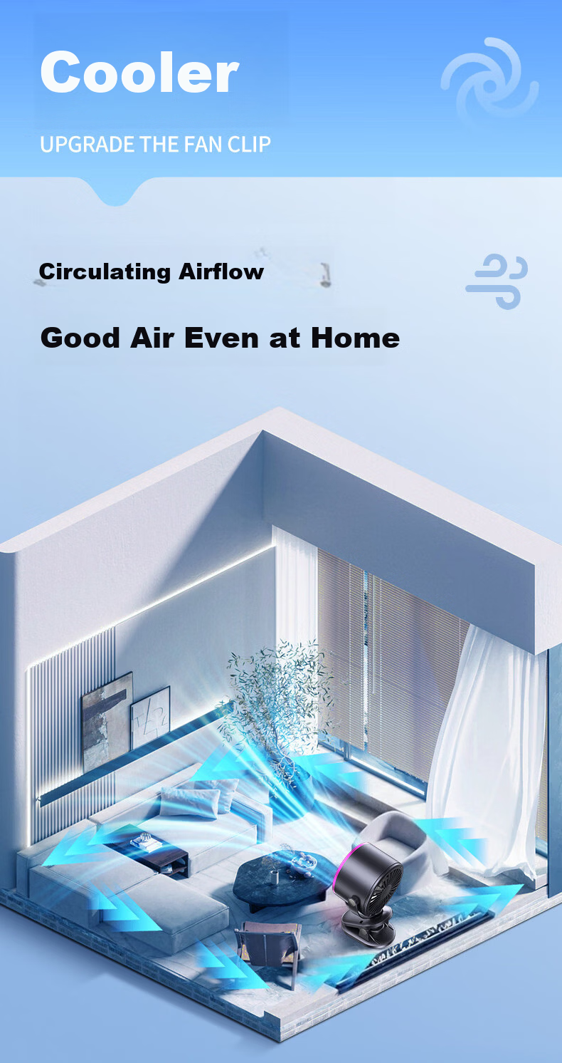 Kewo [Auto Oscillation + Clip or Hang] Desktop Mini Fan Silent Cooling Circulation Air Conditioner Fan Wall-Mount Long Battery Life Office Student Dorm Bed Cooling Device 6