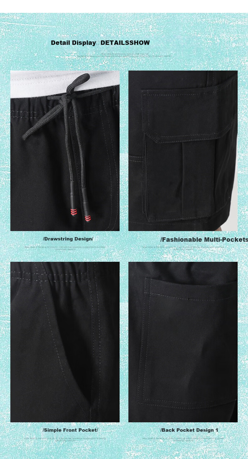 Baleno Men's Summer Thin Cotton Loose Cargo Shorts Casual Trendy Straight-Leg Mid-Length Pants 17