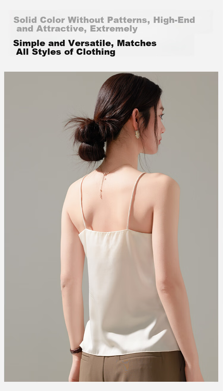 Herbal Original Color Camisole for Women [Camellia Moisturizing] Summer Versatile Ice Silk Satin Off-Shoulder Top for Suit Inner Wear 8