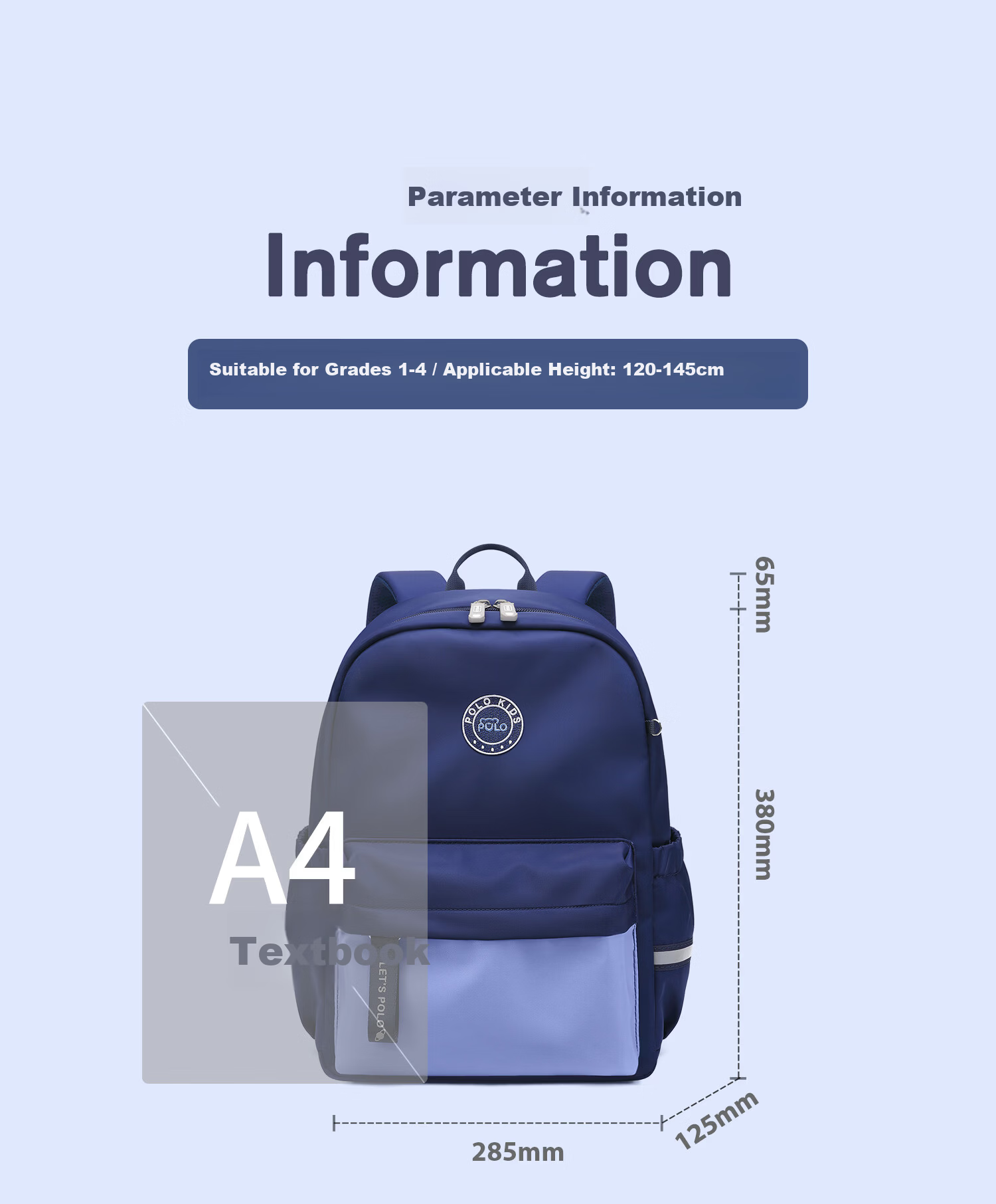 POLO Backpack for Elementary School Boys Kids Double Shoulder Bag Grades 1-3 Outdoor Travel Bag Study iPad Backpack Research Bag 13