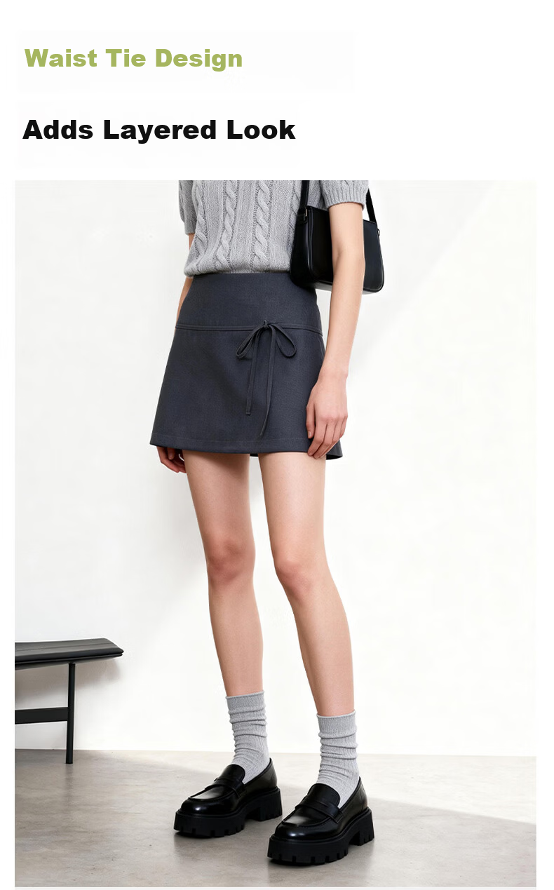 Baleno Lace-Up A-Line Skirt for Women 2026 New High-Waist Slimming Hip-Covering Pear-Shaped Body Petite Bodycon Mini Skirt 8