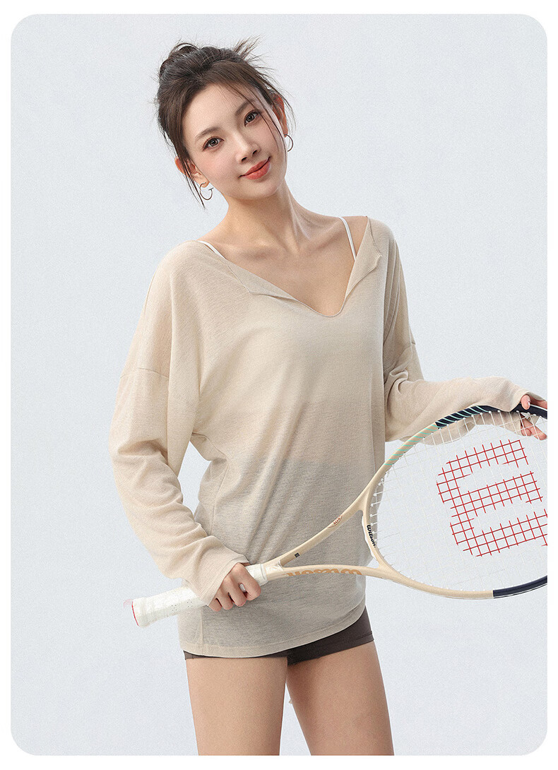 Langsha Loose Yoga Shirt Women V-Neck Tie Lazy Style Side Drawstring Running Sports Long Sleeve Fitness Top 13