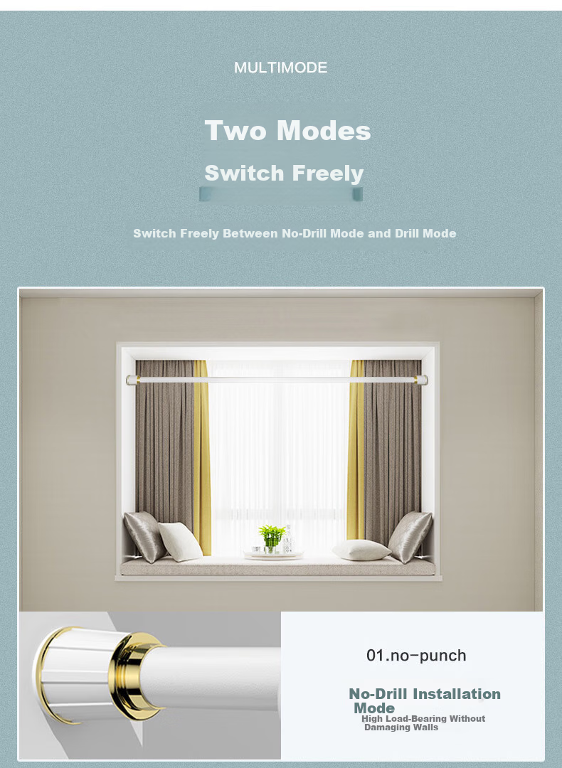 Mercury Home Textiles No-Drill Telescopic Roman Curtain Rod Single Rod Gray 1.1~1.9m 4