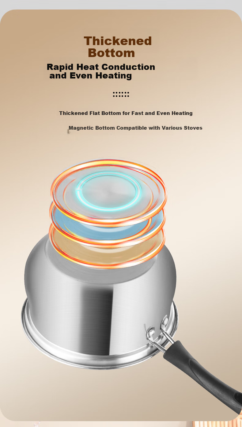 BSITN 304 Stainless Steel Non-Stick Milk Pot, 18cm Small Milk Pot, Baby Food Pot, Cooking Pot, Compatible with Gas And Induction Stoves, 1530 8