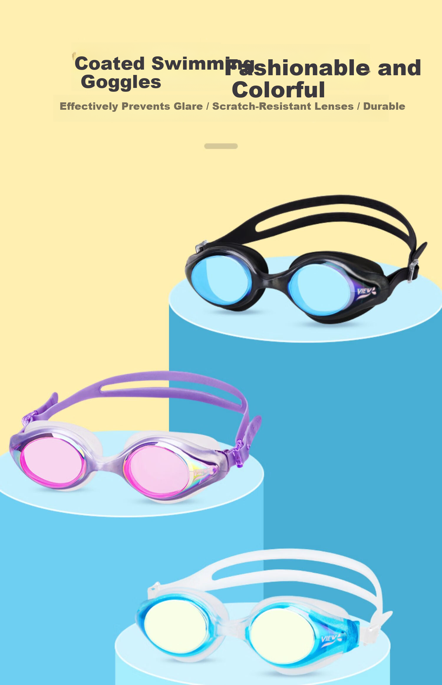 View Women's Casual Swimming Goggles HD Waterproof 10x Anti-Fog Swim Glasses Diving Gear V820ASA CLB 5