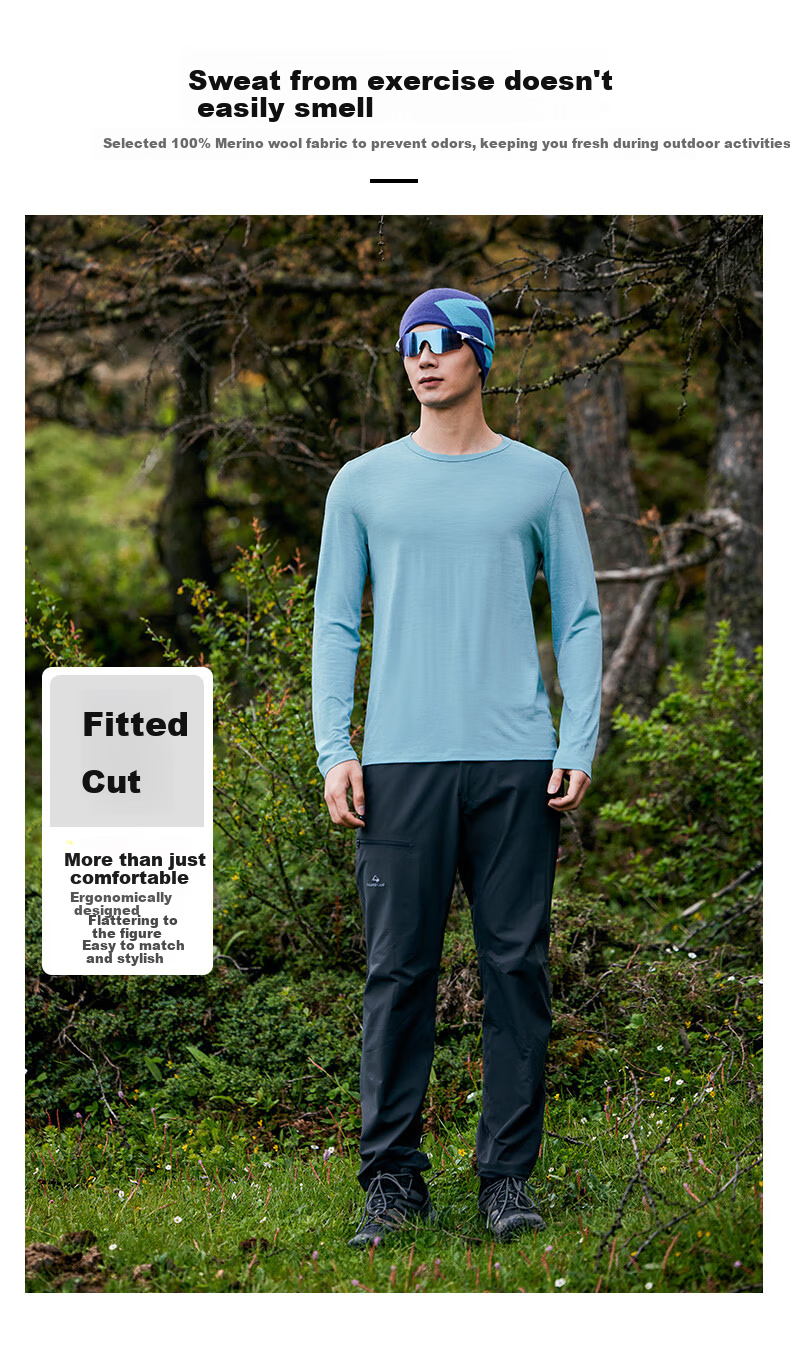 Toread Merino Wool Long Sleeve T-Shirt Men Spring Summer Outdoor Quick-Dry Breathable Lightweight High Elasticity Hiking Sports Base Layer 5