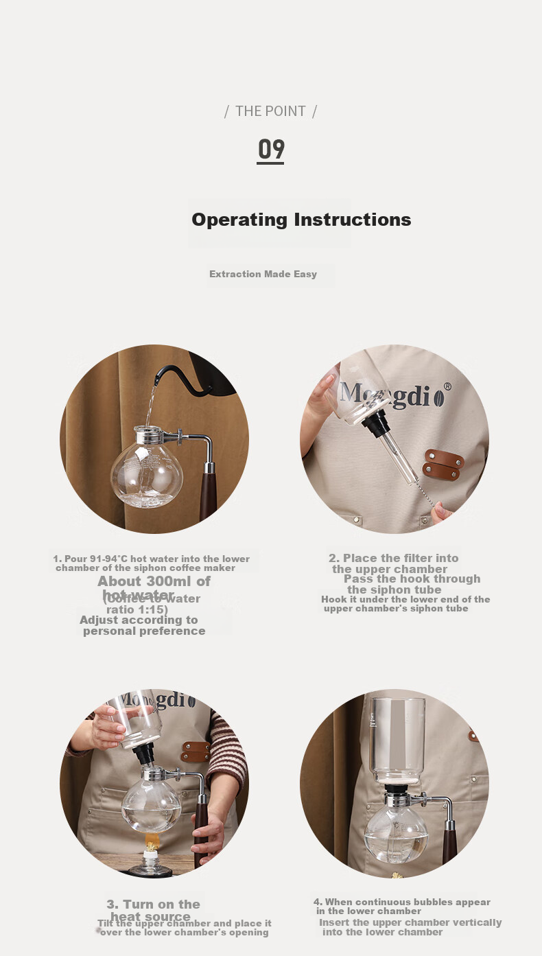 Mongdio Siphon Coffee Maker Home Siphon Coffee Pot Set Manual TCA-3 Cup Gift Box 12