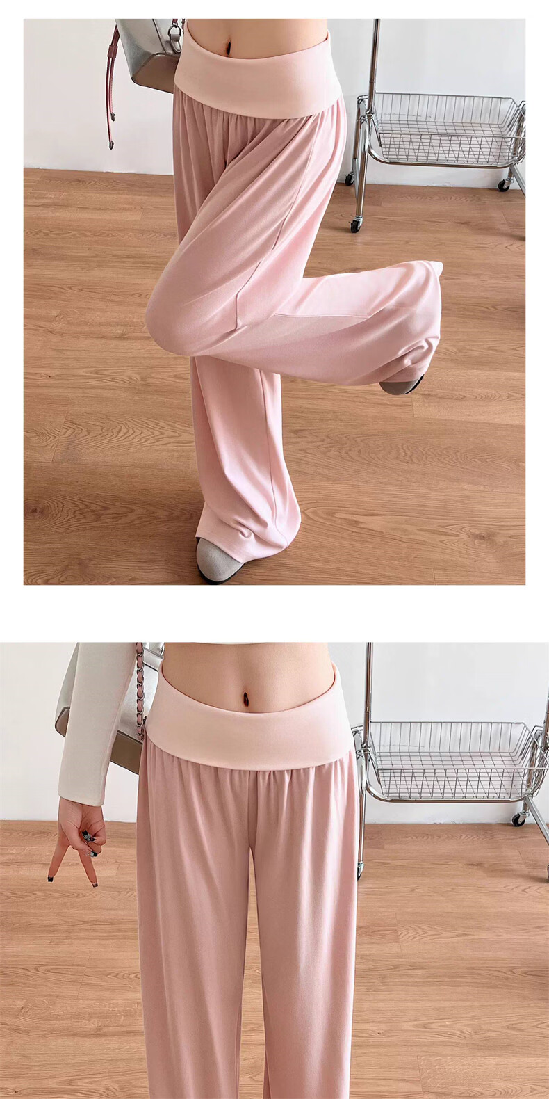 Langsha Women's Wide-Leg Pure Cotton New American Style Lazy Folded Waist Slim Casual High-Waist Sports Yoga Sweatpants 9