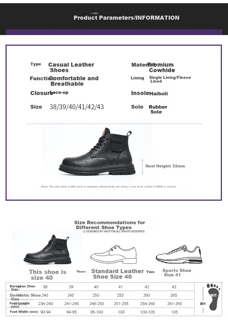 Qunlang Shijia Genuine Leather Martin Boots Men Winter Thick Sole British Retro Fashion Work Boots Fleece Lined Shoes 9