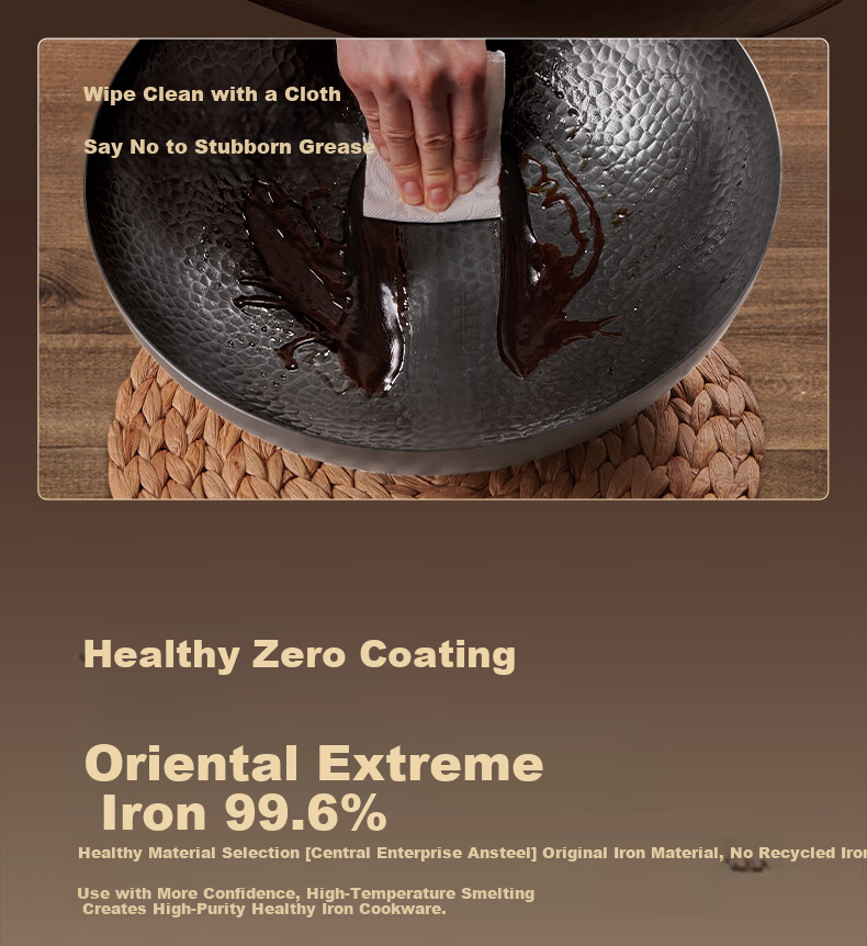 Joyoung Wok, Heritage Craftsmanship Iron Pan, 0 Coating, Rust-Resistant, Corrosion-Resistant, Hammered Texture, Non-Stick, No Seasoning Required, 30cm, Specially for Open Flame Cooking 12