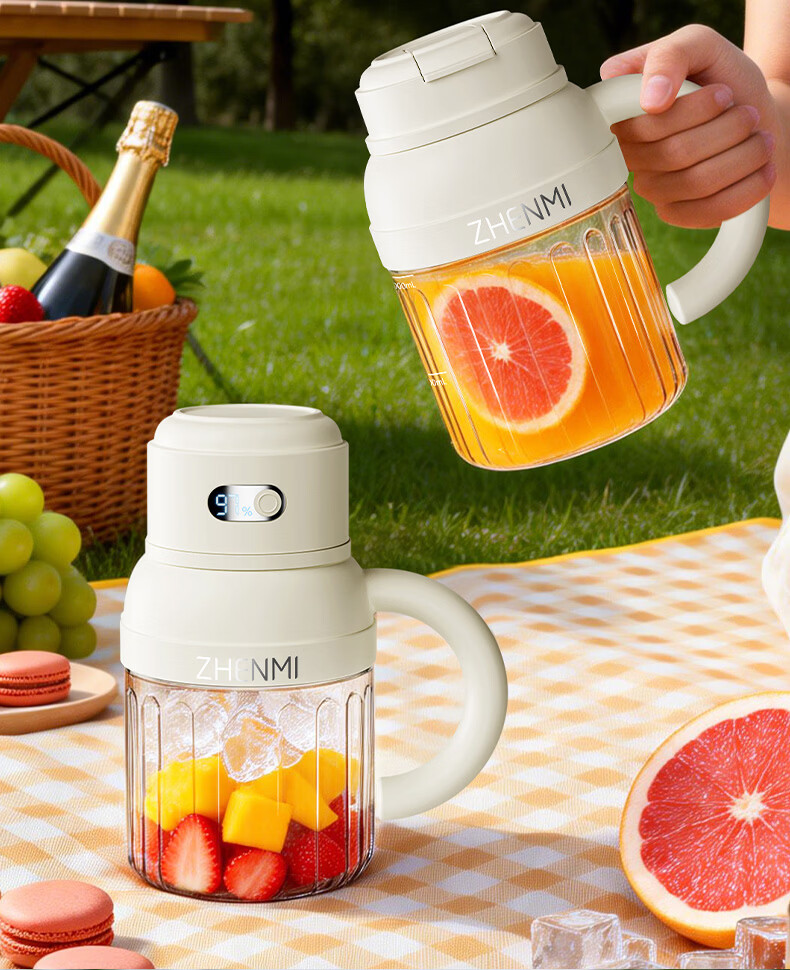 Zhenmi Small Portable Juicer 1L Large Capacity Multifunctional Juice Extractor Double Lid Smoothie Milkshake Blender Cup J22 10