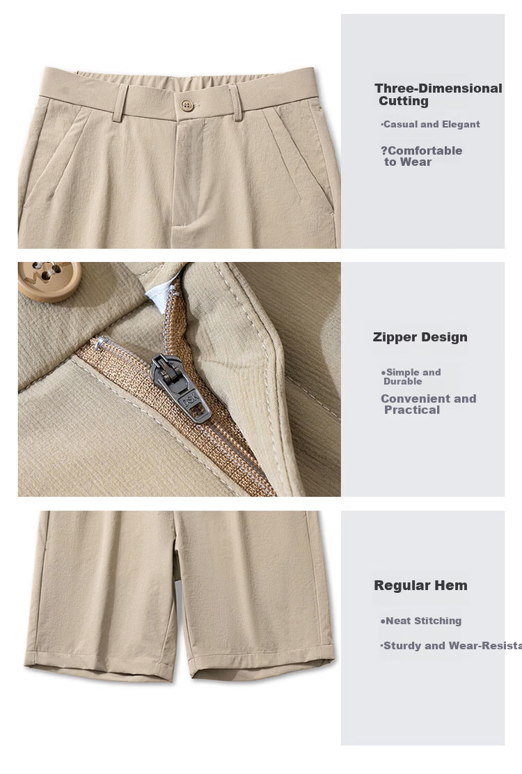 ROMON Men's Ice Silk Summer Lightweight Business Casual Five-Point Straight-Leg Suit Shorts Khaki M 4