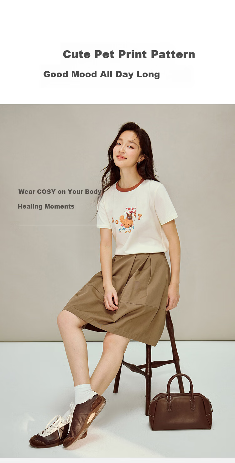 INMAN INMAN [Runway Style] Floral Contrast Color Round Neck T-Shirt, Summer Women's Regular Shoulder Short Sleeve Top, Dark Floral Gray, Size S 5