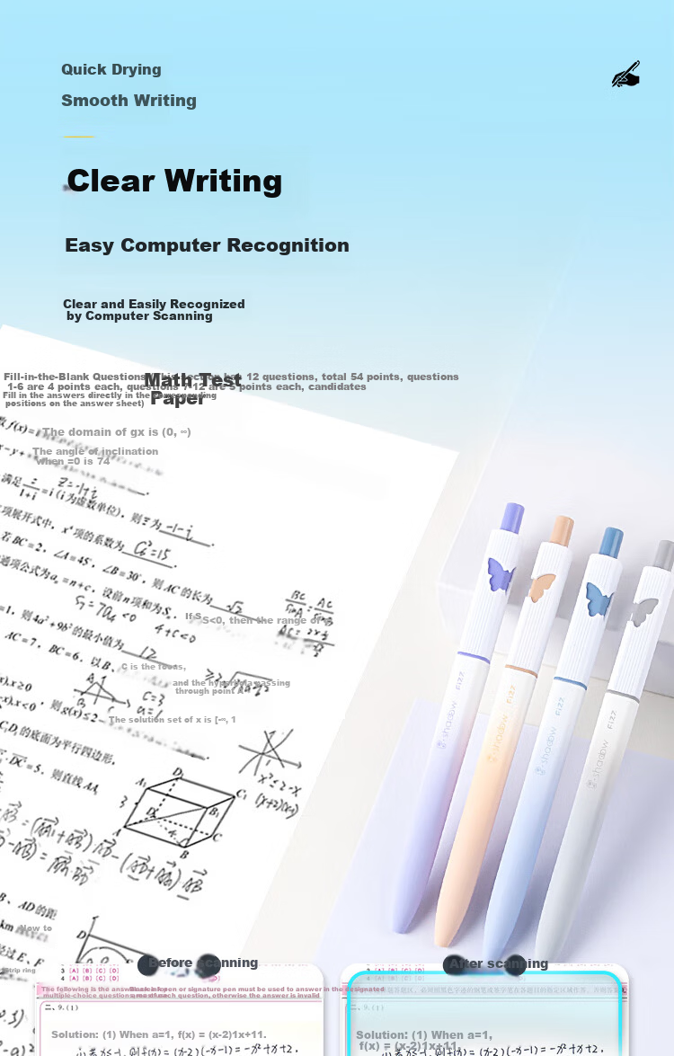 Fizz Quick-Dry Click Gel Pen 0.5mm Low Center of Gravity Dual Ballpoint CS Black Tip Office Signature Pen Student Exam Pen 2-Pack Purple Gold 8