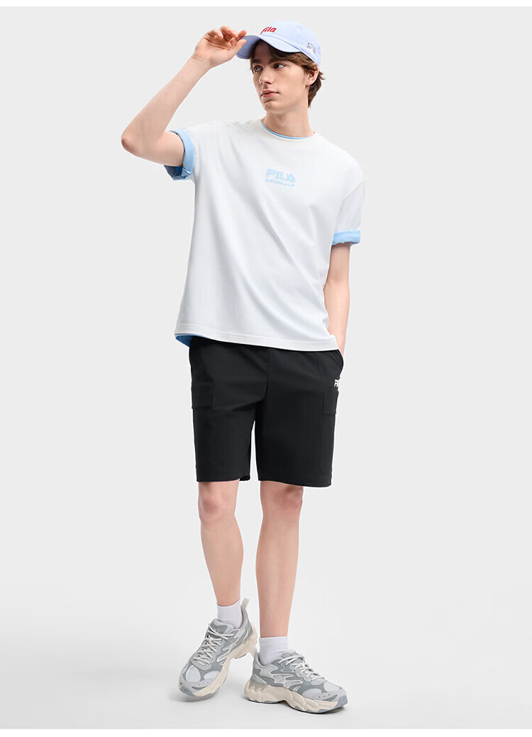 FILA Official Yi Yangqianxi Men's Knitted Short Sleeve Shirt 2026 Summer Casual Loose Cool Round Neck T-Shirt 38