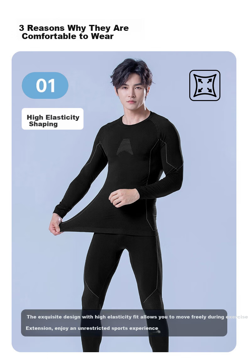 BOPRUIEY Ski Quick-Dry Set Autumn Thermal Underwear for Men and Women, Warm Functional Antibacterial Breathable Sports Base Layer 7
