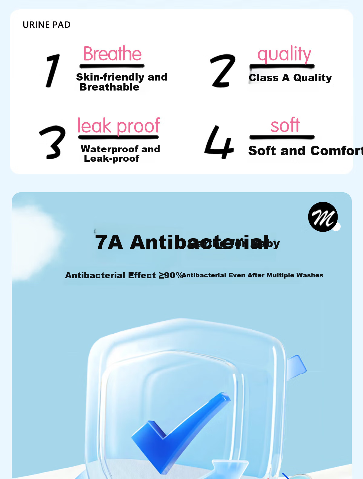 Magmorn Baby Waterproof Washable Large Antibacterial Leak-Proof Breathable Mattress Pad 80*100cm 2