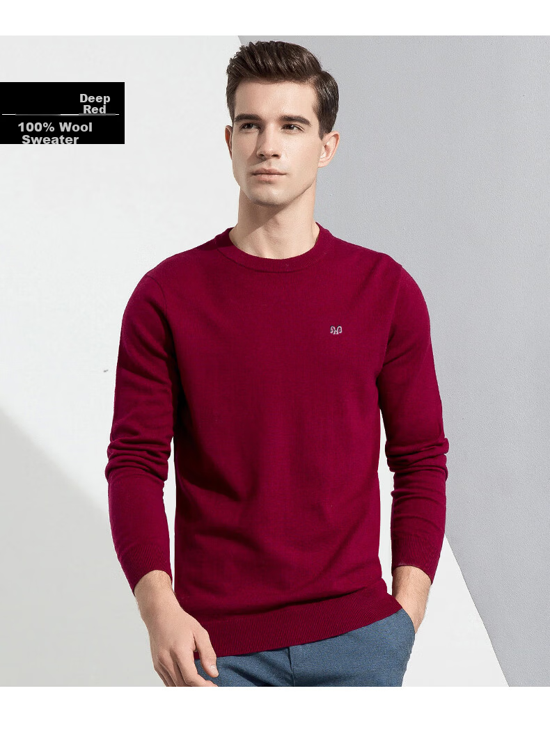 Hengyuanxiang 100% Wool Sweater, Autumn And Winter Round Neck Knit Pullover, Thin Men's Sweater, Medium Gray, L(175) 15