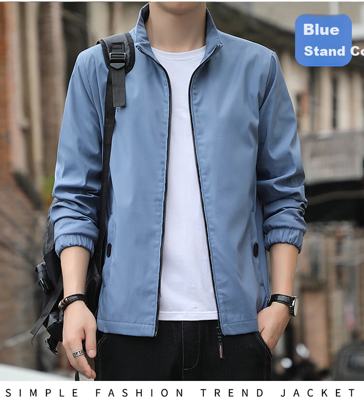 ROMON Fleece-Lined Jacket Men Autumn Winter Warm Business Casual Stand Collar Gray L 12