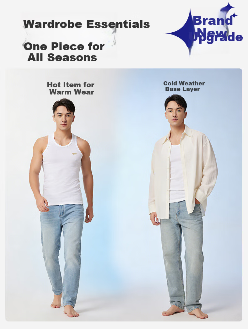 Seven Wolves [New Upgrade 7A Antibacterial] Pure Cotton Vest Men's High Elasticity Sports Sweat-Absorbing Breathable 2-Pack 10