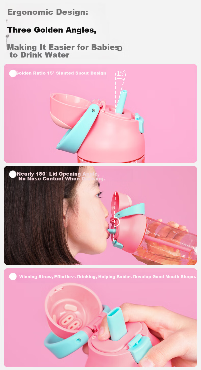 Chakolab Children's Straw Cup PPSU Water Bottle Food Grade School Dual Drink Lid Kada Cup Sea Salt Pink Lychee 550ml 11