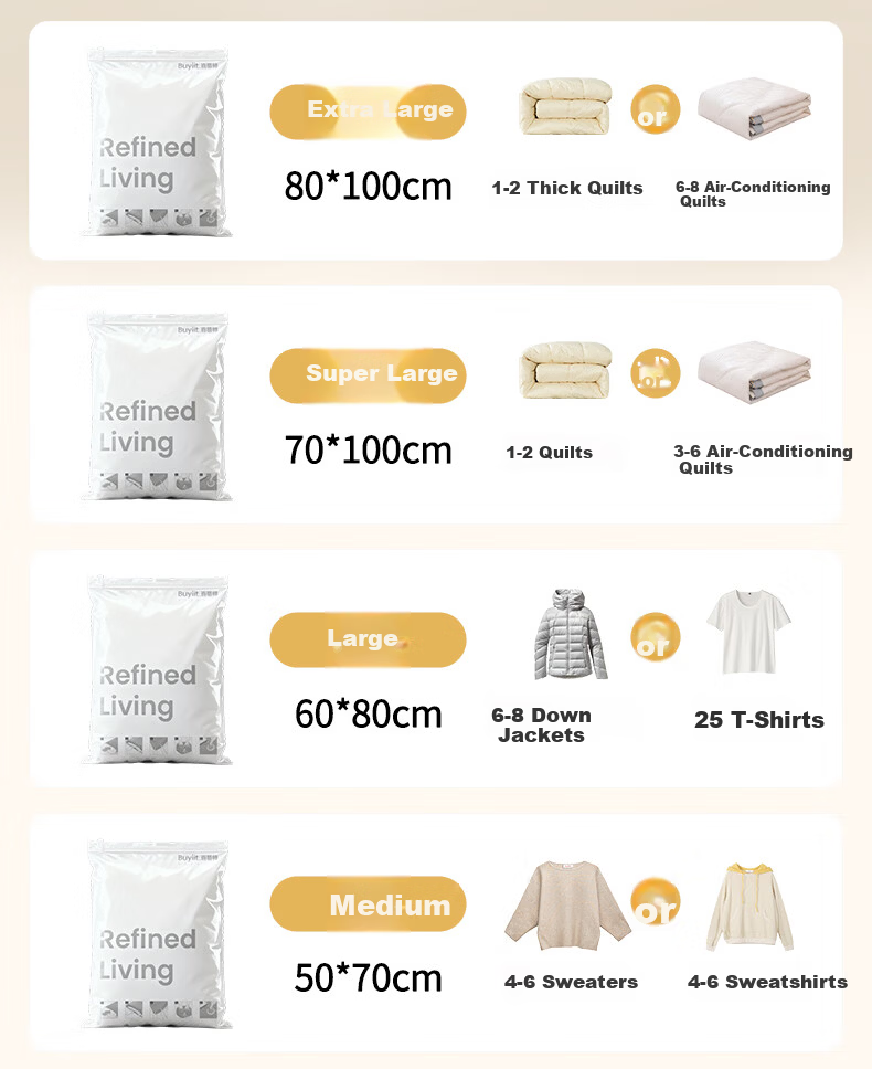 BEYYIT Vacuum Storage Bags Moving Packing Compression Bags 7-Piece Set [4 Extra Large, 2 Medium, 1 Hand Pump] Simple Style 4