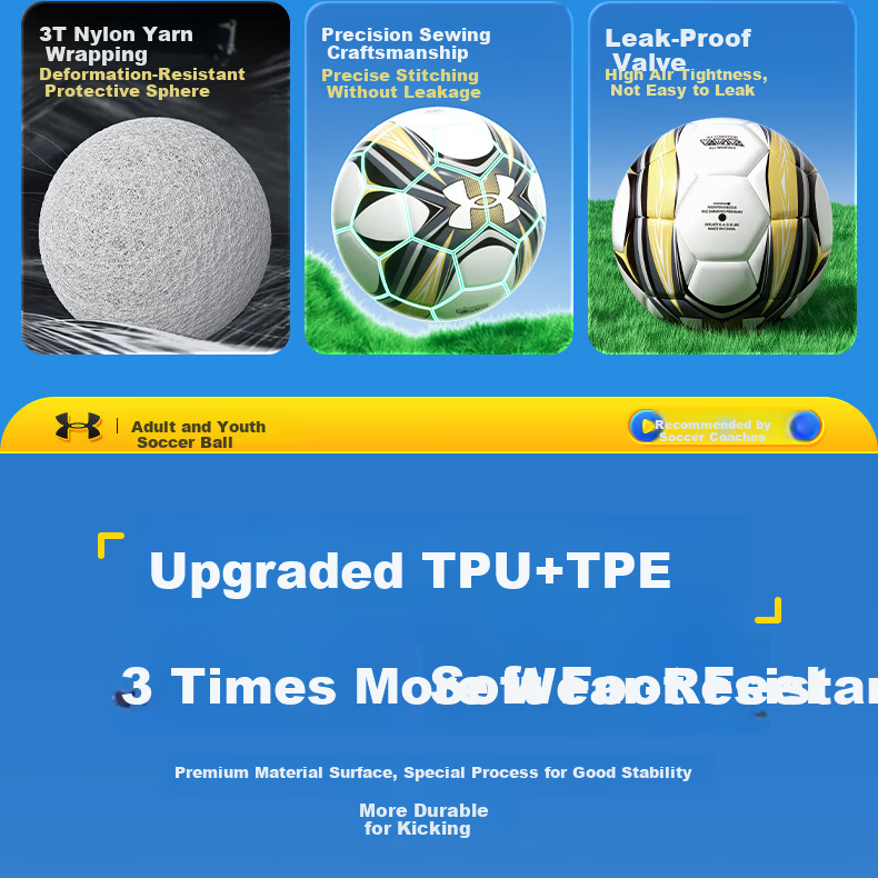Under Armour Soccer Ball Size 5 Official Match Training Ball for Middle School Entrance Exam Adult World Cup Soccer Ball 6