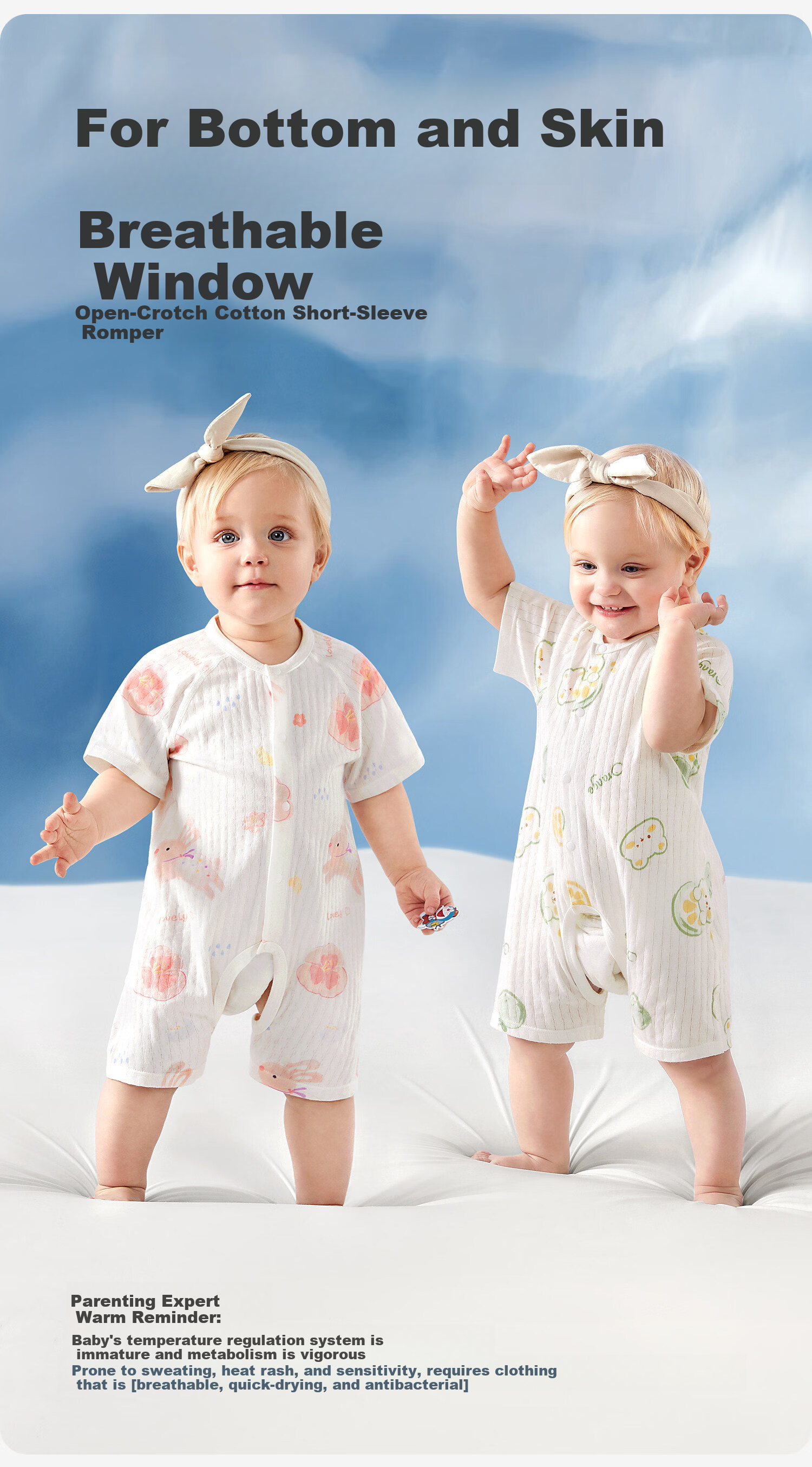 AIBEDILA Baby Summer Thin Open-Crotch Romper Jumpsuit Crawling Suit Size 80 1