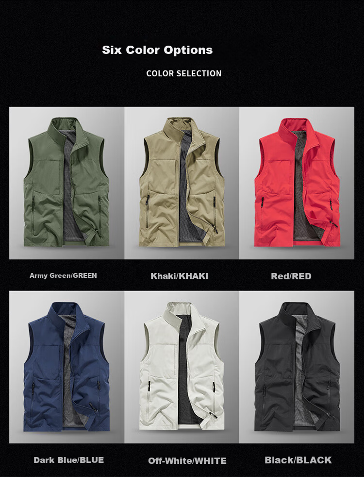 JEEP SPIRIT Men's Outdoor Casual Quick-Dry Vest Breathable Simple Stand Collar Photography Jacket Black L 3
