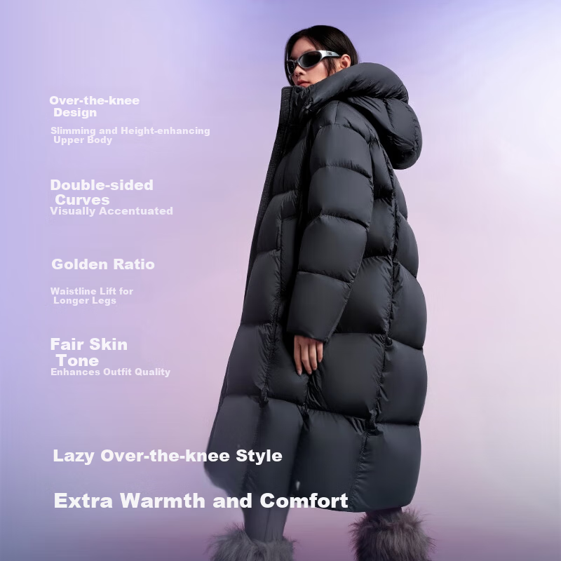 BOSIDENG Off-Season Women's Down Puff Jacket Winter 90% Down Thickened Detachable Hood Loose Extra Long Coat Mall Same Style