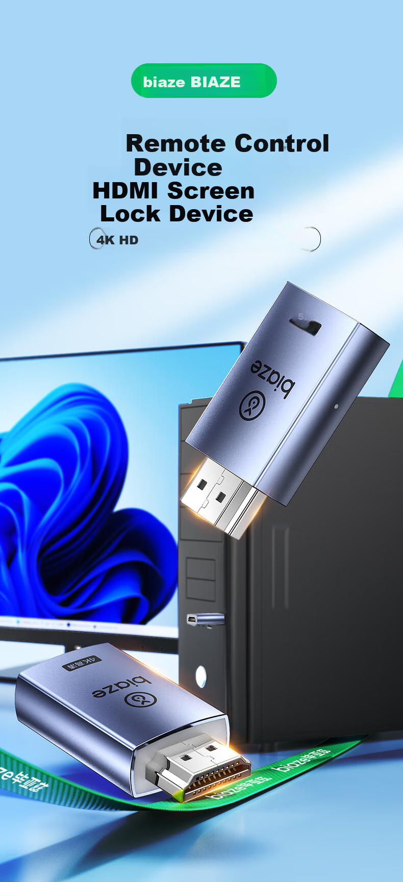 BIAZE HDMI Virtual Screen Lock Device [Extended Interface] HDMI Graphics Card Emulator HDMI Interface Dummy Load Virtual Screen Tester 4K Resolution 1
