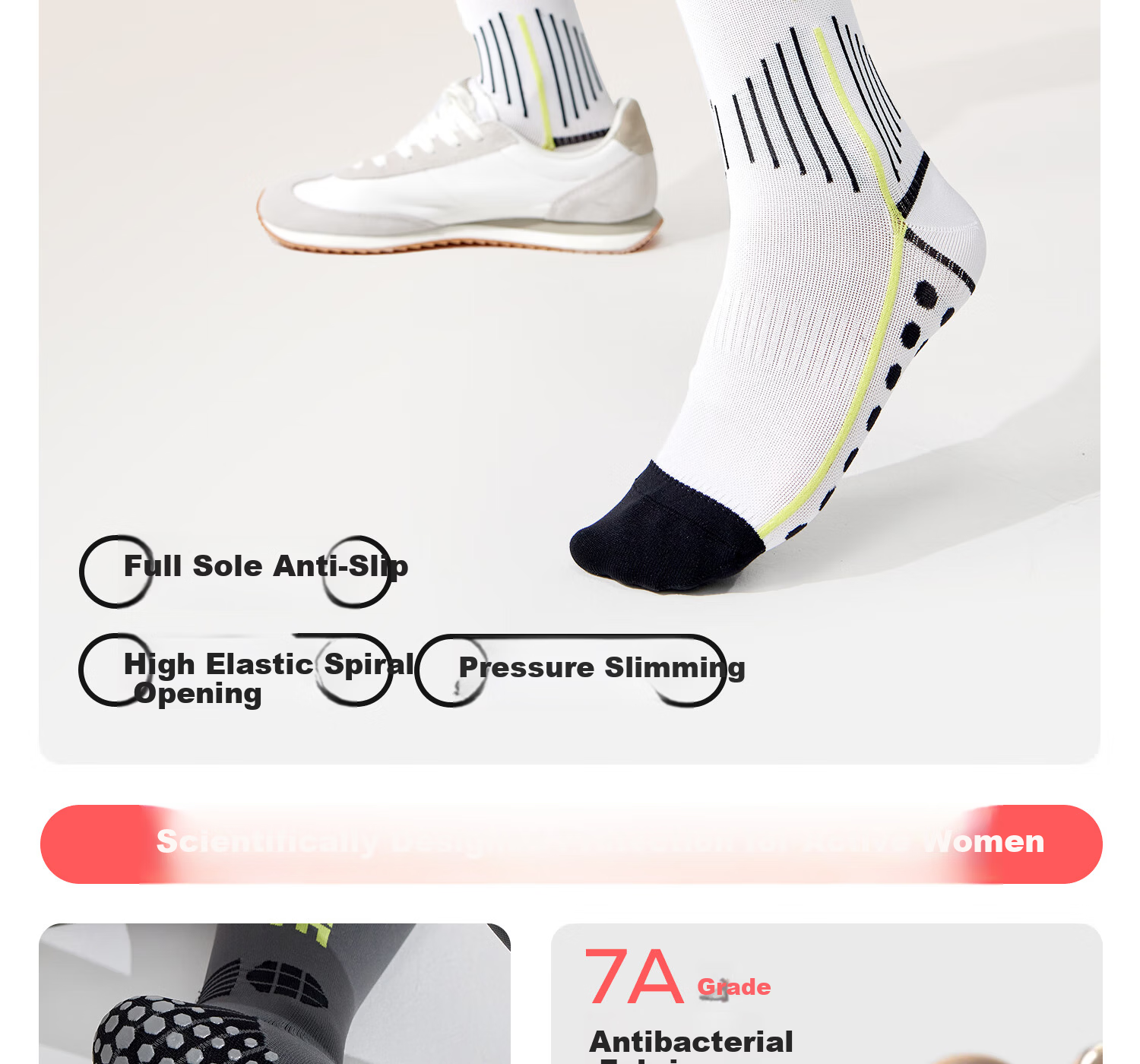 Yottoy Pressure Socks Calf Sleeves Non-Slip Running Sports Compression Socks Professional Women's Long Yoga Socks Bone Porcelain White 2