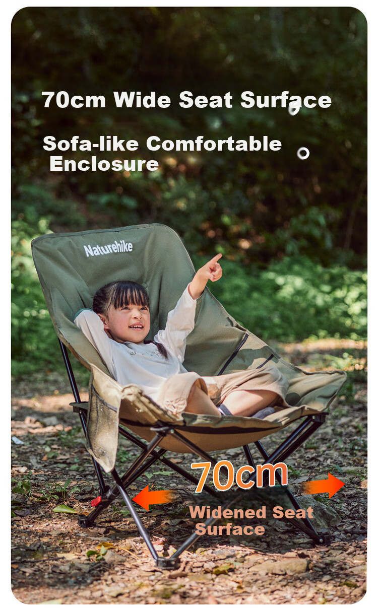 Naturehike Starfish Outdoor Camping Folding Chair Recliner Fishing Chair Beach Chair Portable High Back Moon Chair Black 3