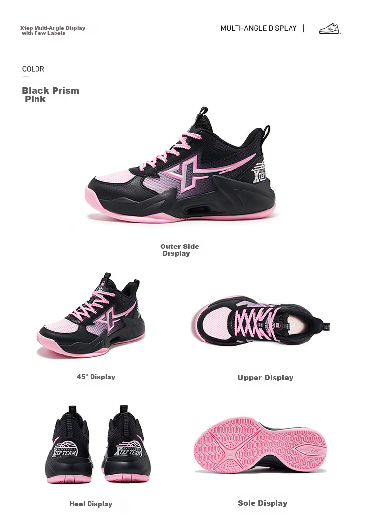 XTEP Youth Style Hunter Sports Shoes for Girls Lightweight Cushioning Anti-Roll Basketball Shoes Black/Prism Pink Size 38 7