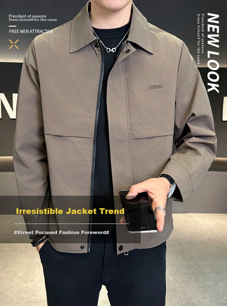 PLAYBOY Men's Spring Autumn Jacket Casual Outdoor Windproof Lapel Coat Black L 1