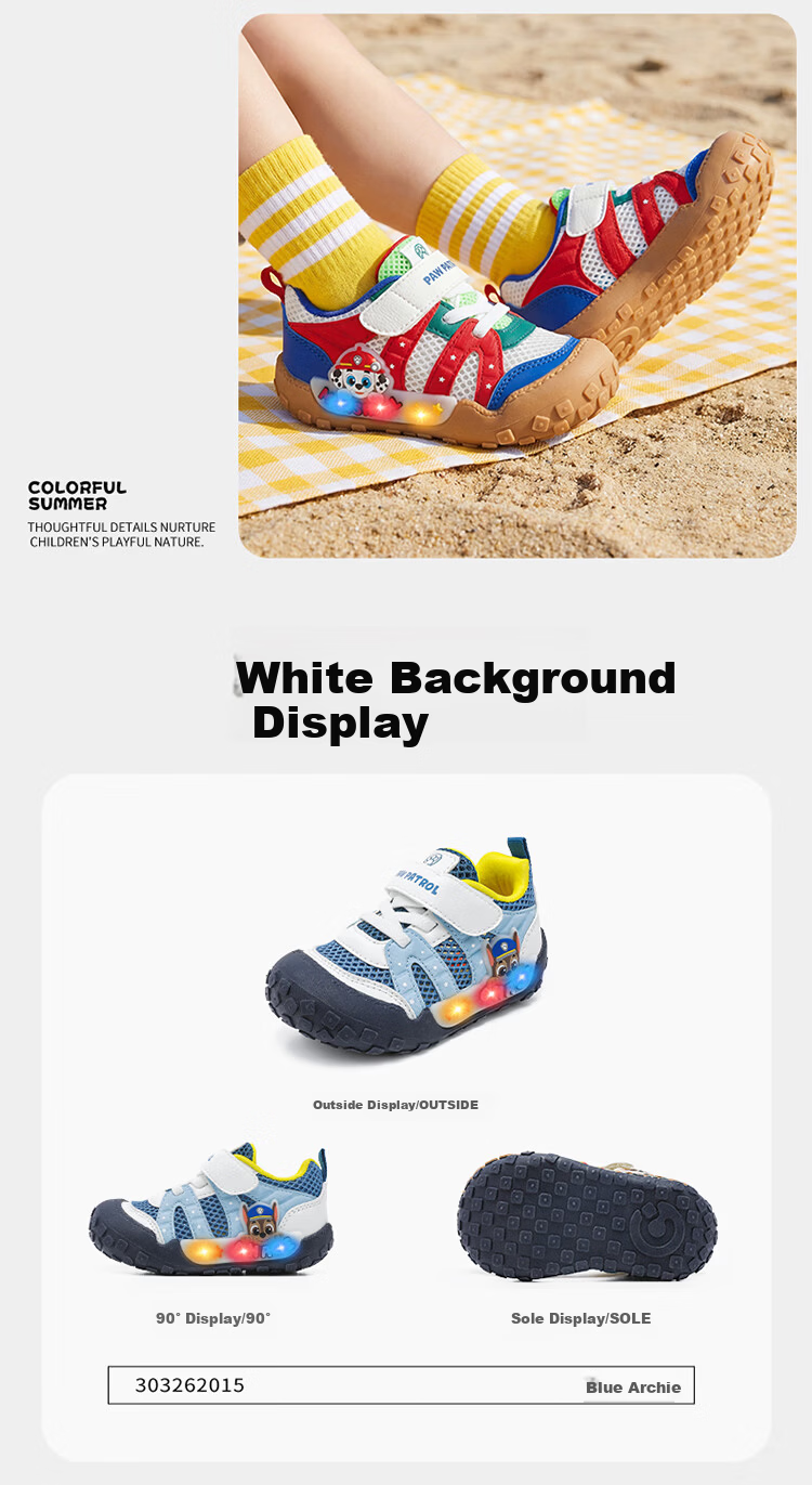 PAW PATROL 2026 Summer New Breathable Mesh Sports Casual Sandals Unisex Kids Light-Up Shoes 12