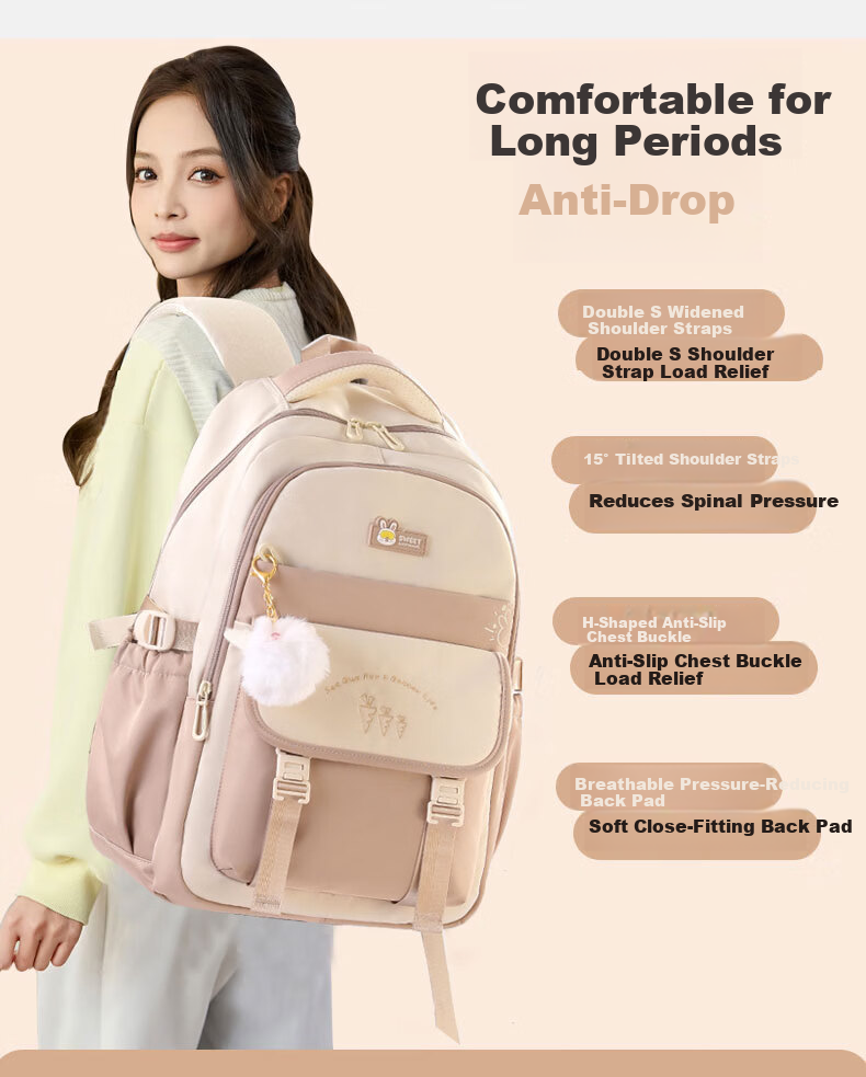 Anyshine Elementary School Backpack for Girls High-Value Large Capacity Lightweight Shoulder Bag for 4th-6th Grade Junior High Students 8