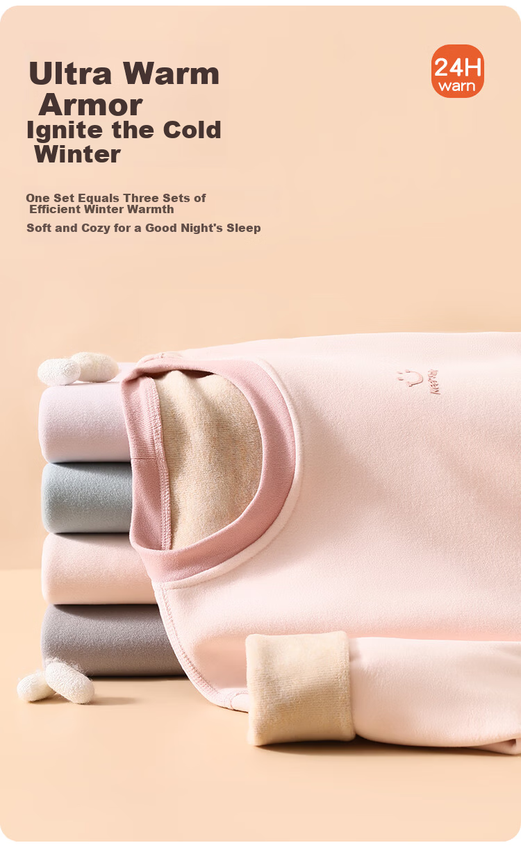LangSha Kids Thermal Underwear Fleece Thickened Girls 7A Antibacterial Mite-Resistant Autumn Shirt and Pants Set for Older Children 2