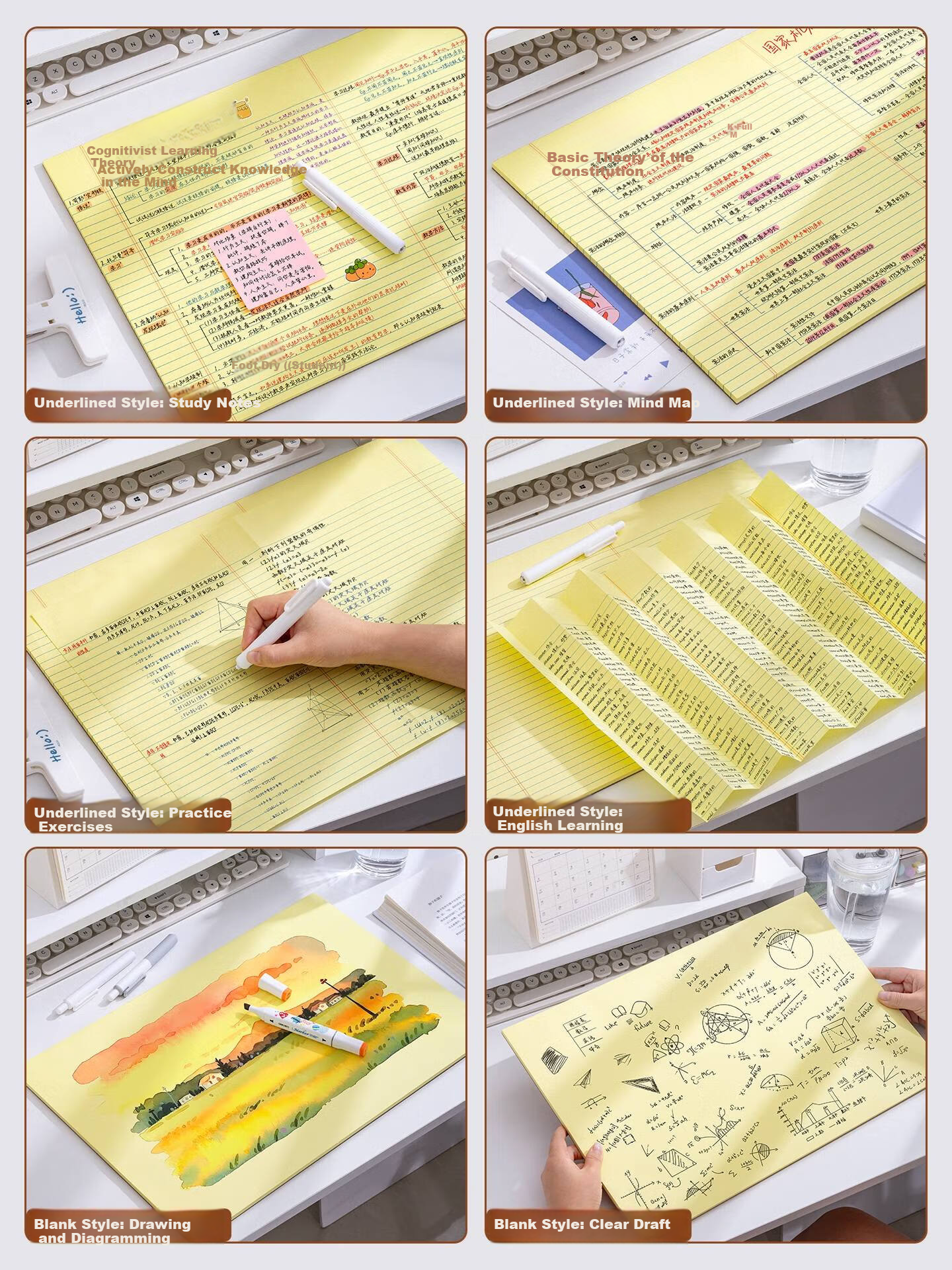 SUNWOOD A3 Yellow Notepad 50 Sheets 100 Pages Large Size Mind Map Exam Practice Notebook Simple Eye-Friendly Easy Tear Draft Paper Lined 1080 1