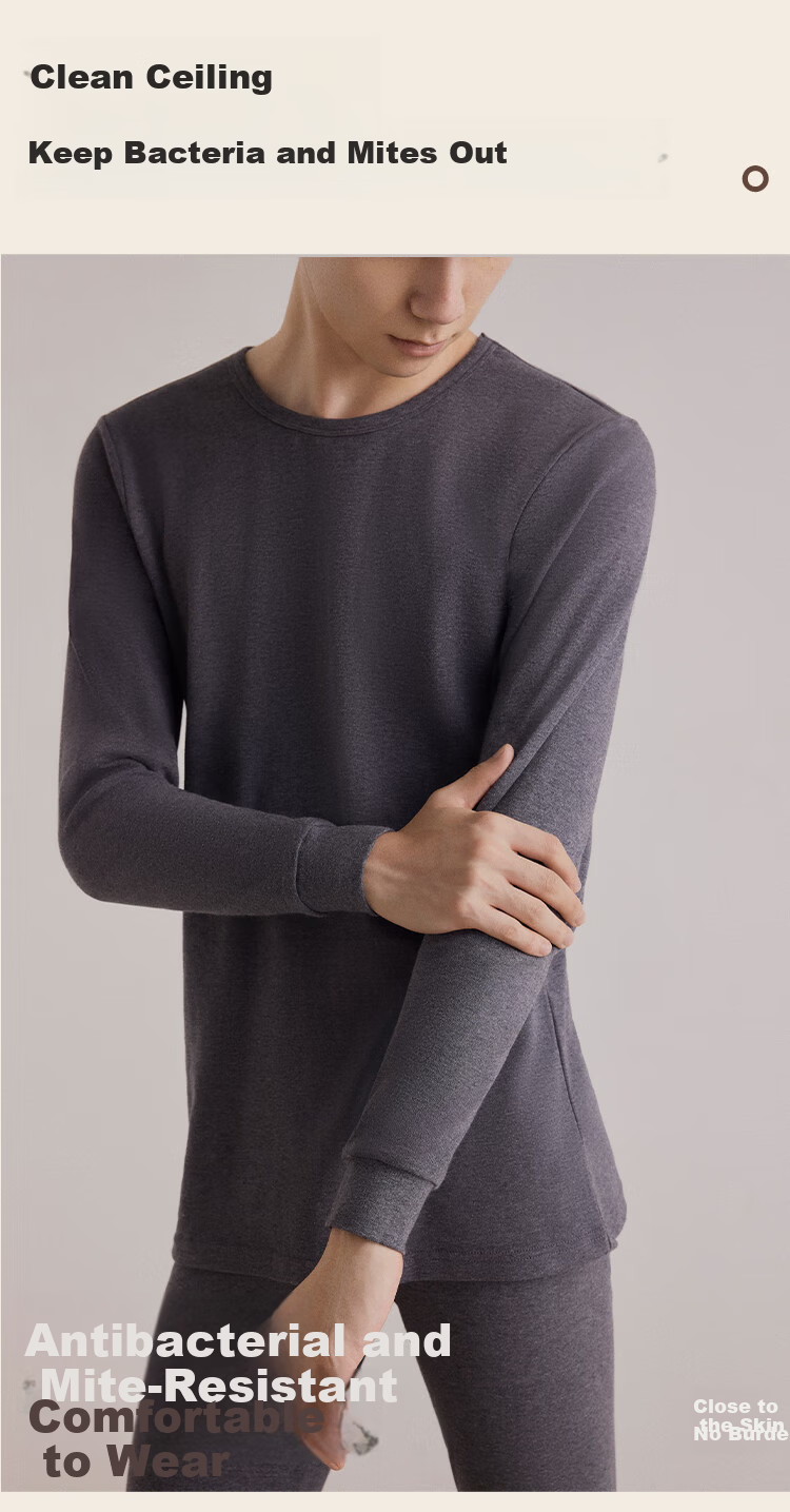 HLA Men’s Autumn Cotton Thermal Underwear Set 210g 10A Antibacterial Mite-Resistant Anti-Static Thin Warm Cotton Shirt and Pants 6