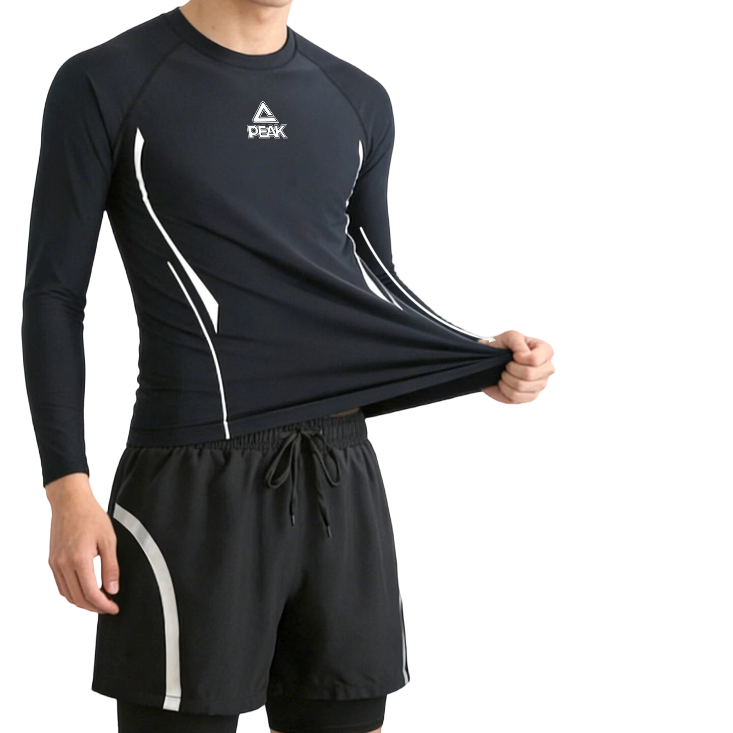 PEAK Men's Swimwear Set, Short-Sleeve Swimsuit And Boxer Briefs, Anti-Embarrassment Double-Layer Swim Trunks, Quick-Dry Beach And Hot Spring Suit, Size M