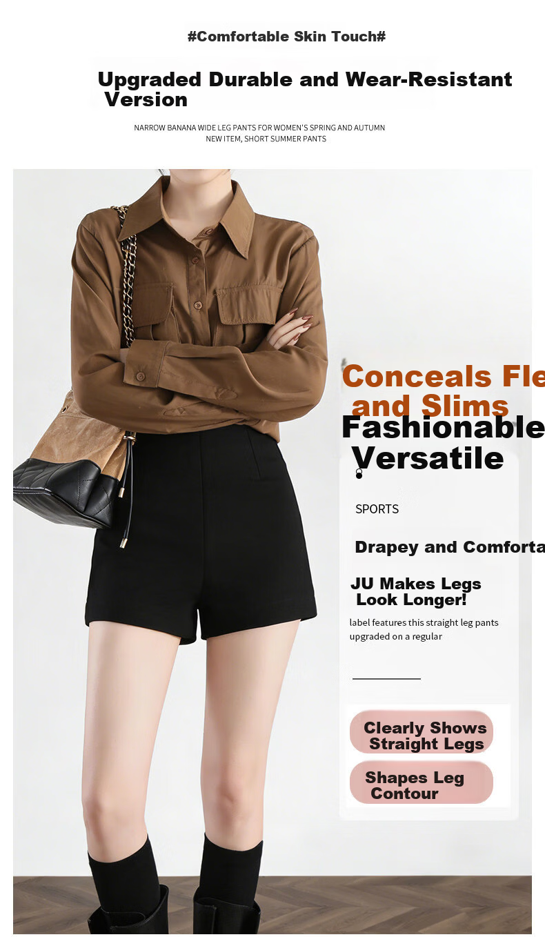 Langsha Black Women's Summer Shorts New Small Size Anti-Exposure Slim Hot Pants High Waist Quick-Dry Suit Shorts 5